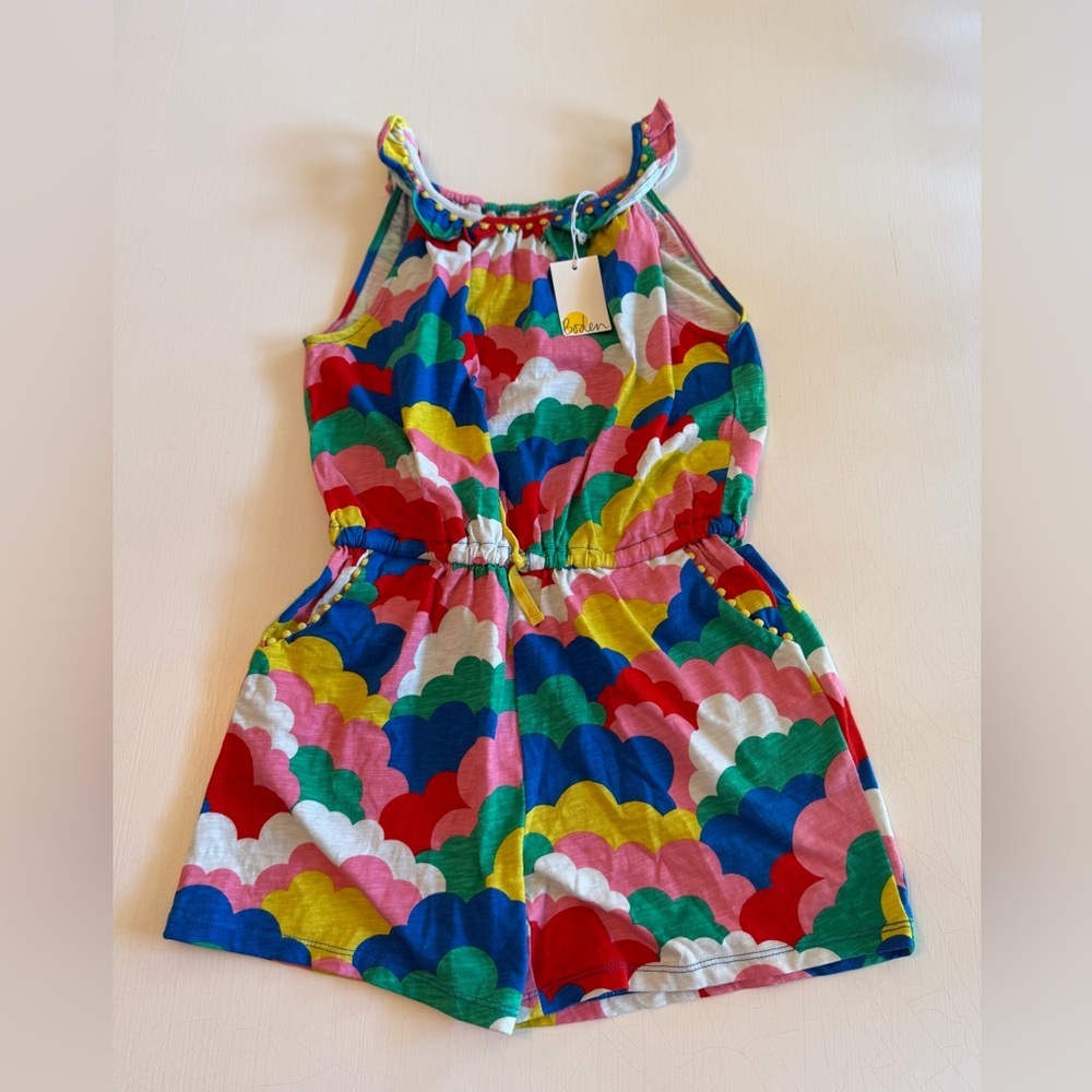 NWT Boden Rainbow Cloud Print Romper Girls 11-12Y Colorful Summer One Piece